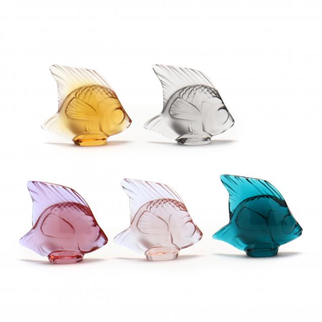 FIVE LALIQUE CRYSTAL ANGEL FISH