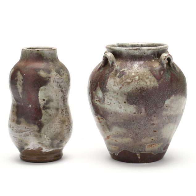 TWO JUGTOWN POTTERY VASES, DOUBLE