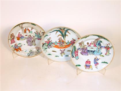 Three Chinese export famille rose plates