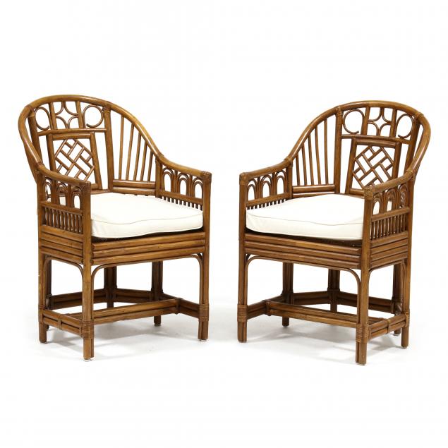 PAIR OF CHINESE STYLE RATTAN ARMCHAIRS