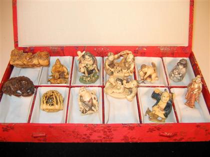 Twelve Japanese boxwood and ivory