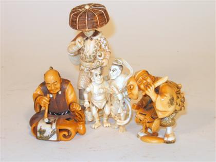 Four Japanese elephant ivory okimono