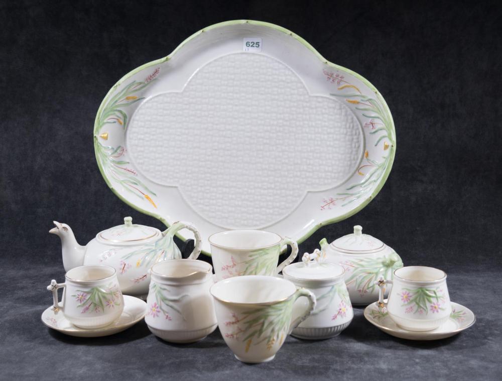 BELLEEK PORCELAIN CABARET TEA SET, GRASS