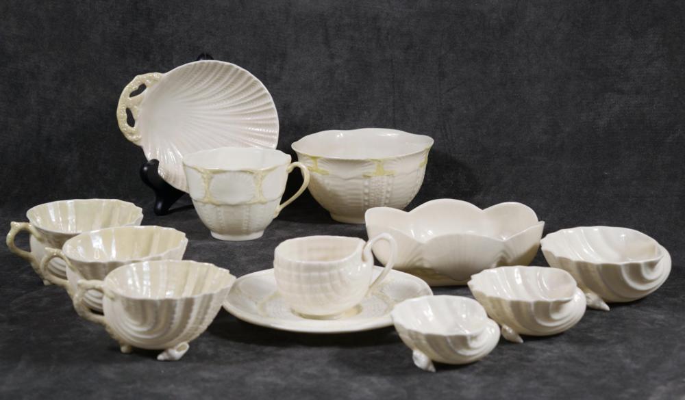 TWELVE BELLEEK PORCELAIN ITEMS,