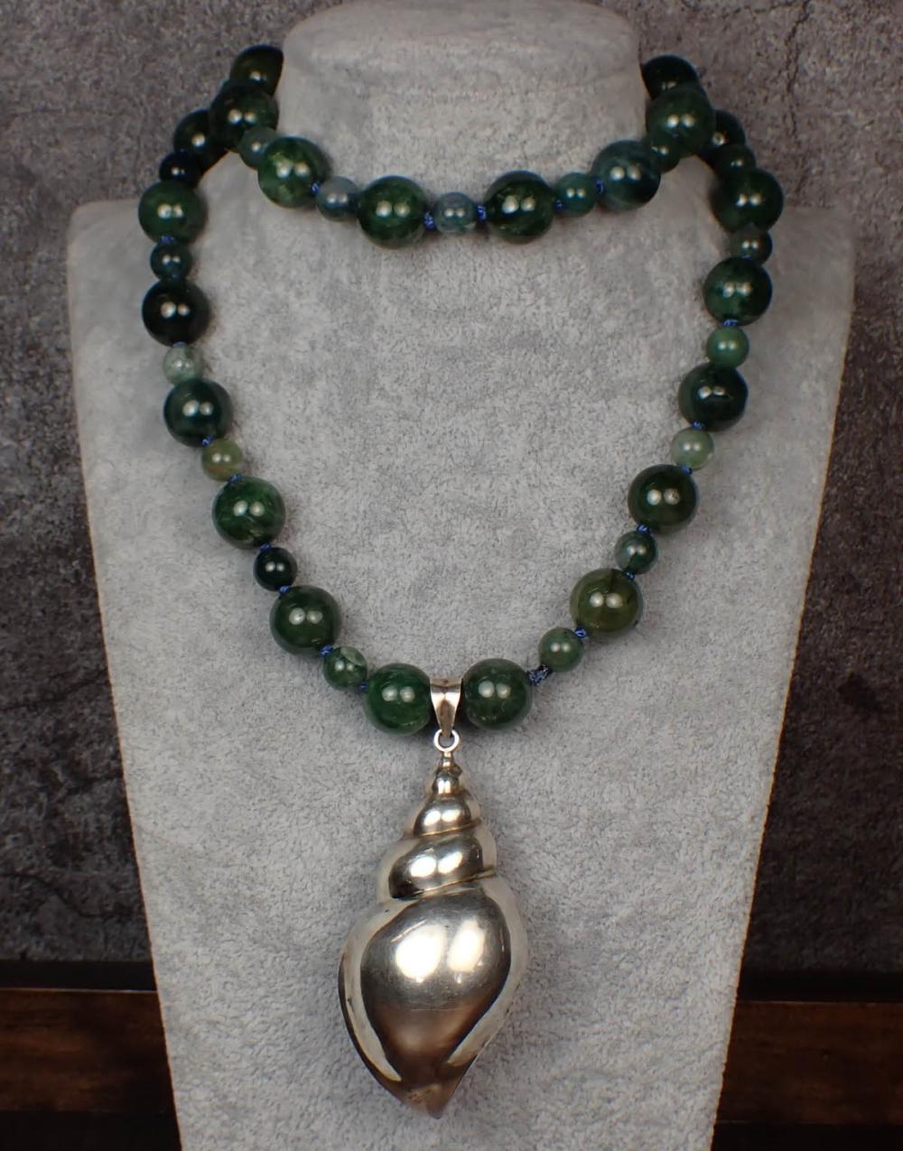 NEPHRITE JADE, MOSS AGATE AND SILVER