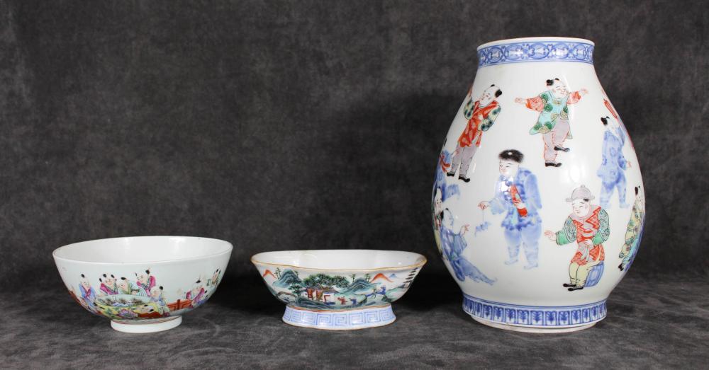 THREE CHINESE ENAMELED PORCELAINSTHREE