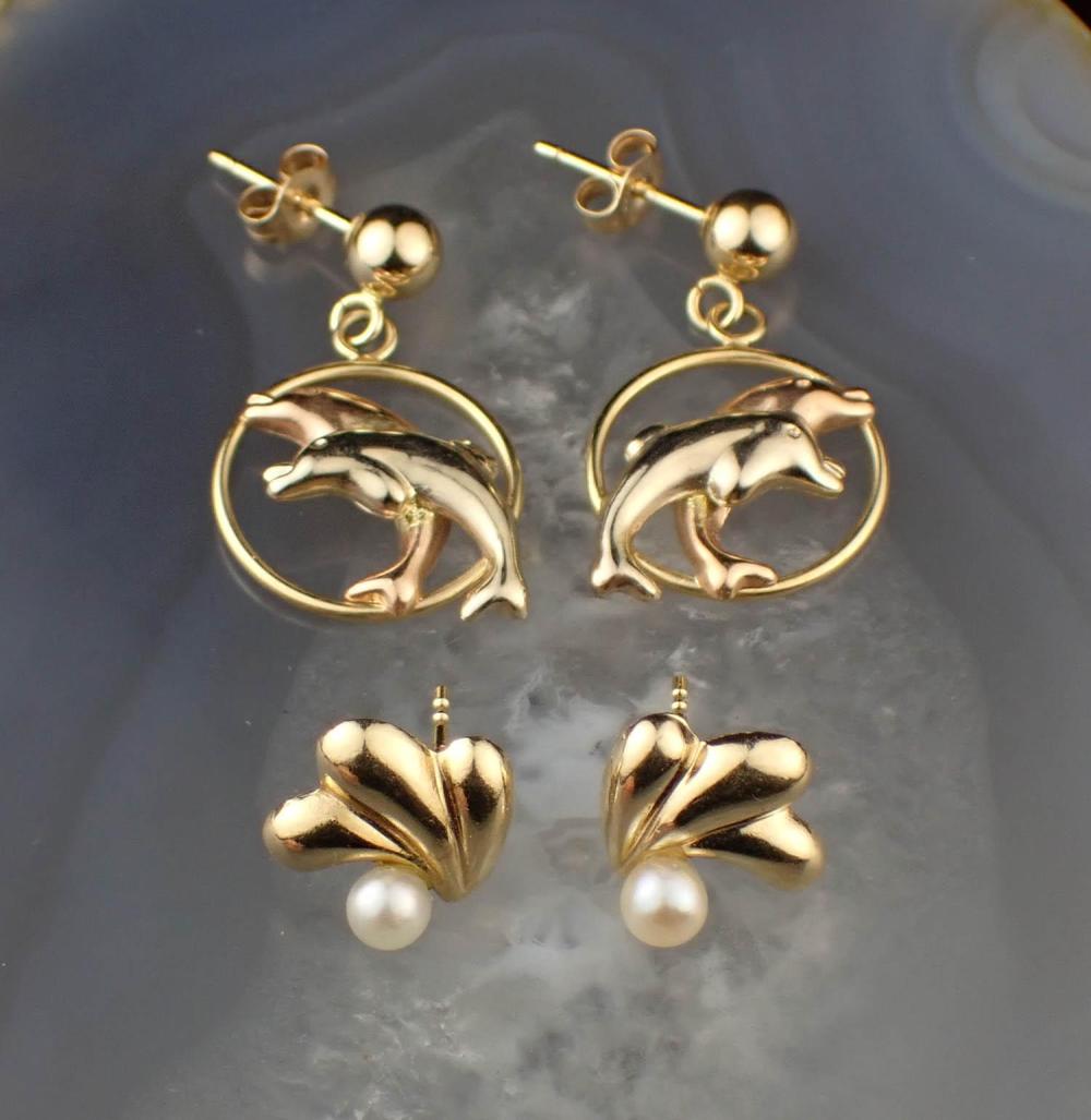 TWO PAIRS OF FOURTEEN KARAT GOLD