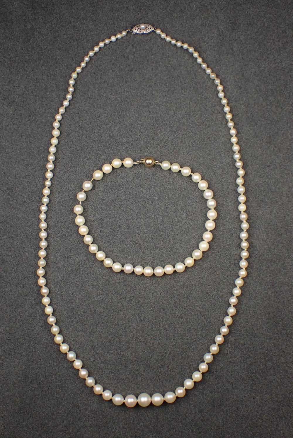 PEARL NECKLACE AND BRACELET WITH