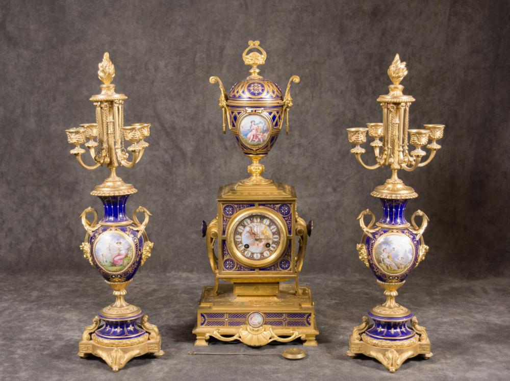 THREE PIECE PORCELAIN AND GILT BRONZE 2edc45