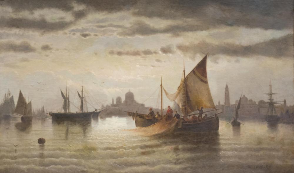 OIL ON CANVAS, VENICE WITH FISHING