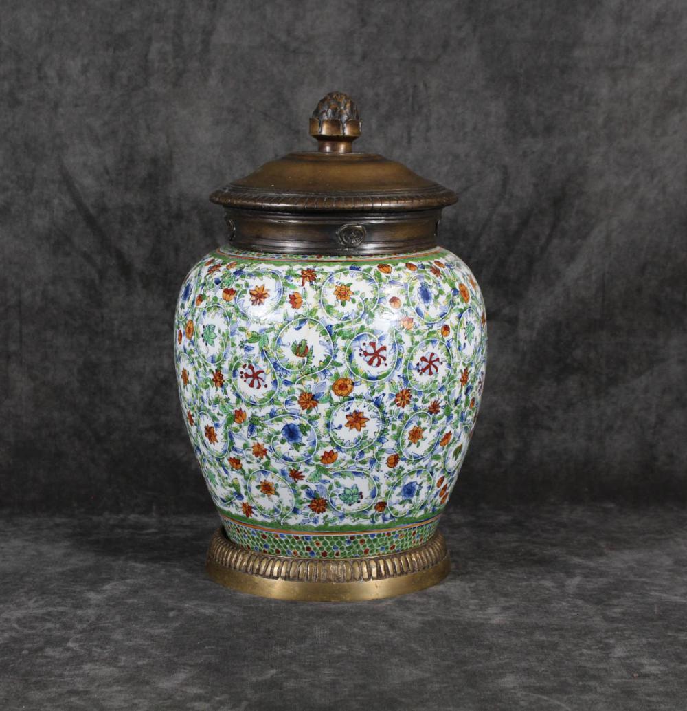 CHINESE PORCELAIN JAR WITH BRONZE