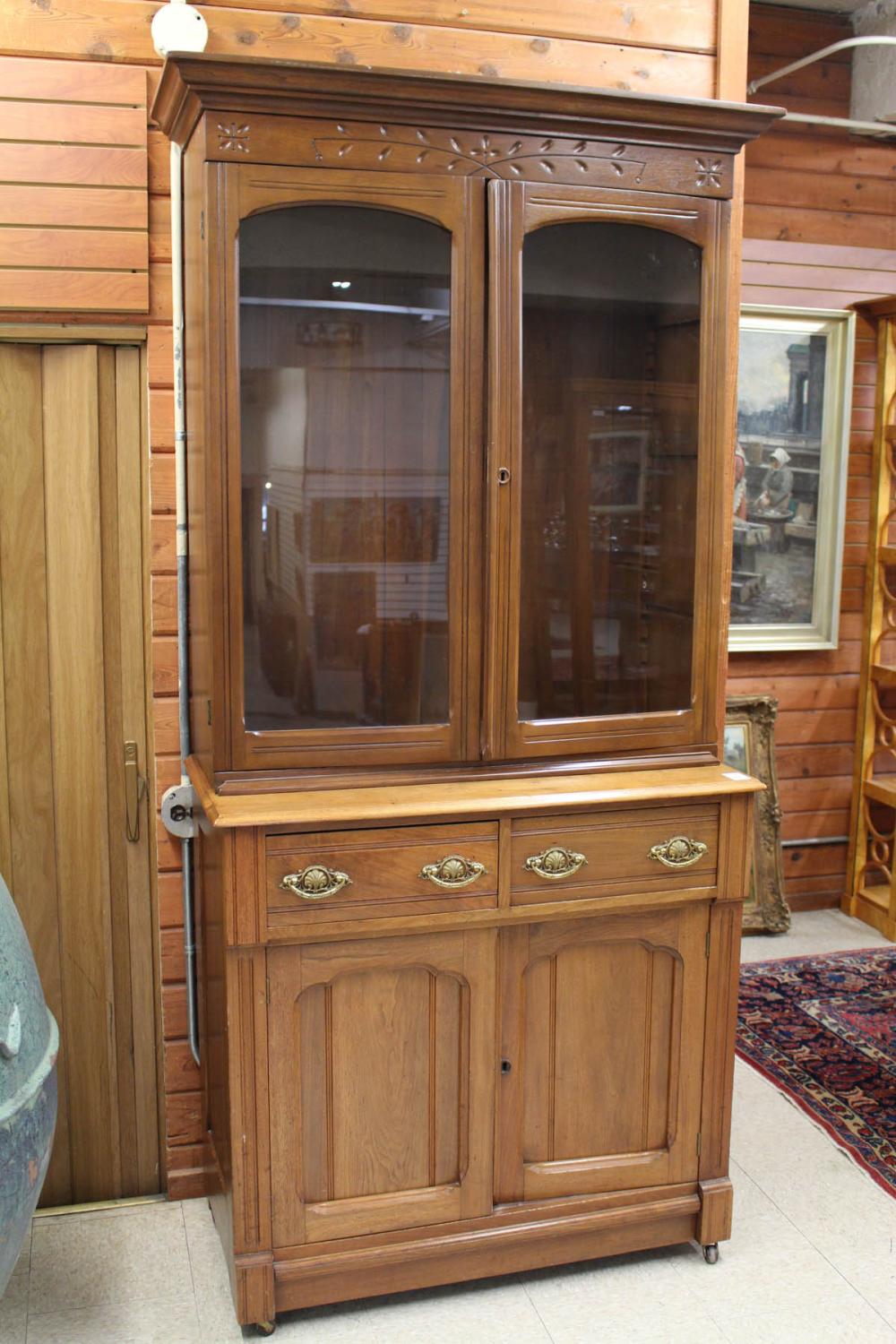 VICTORIAN WALNUT CABINET ON CABINETVICTORIAN 2edd62