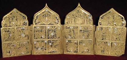 Russian brass and enamel four panel