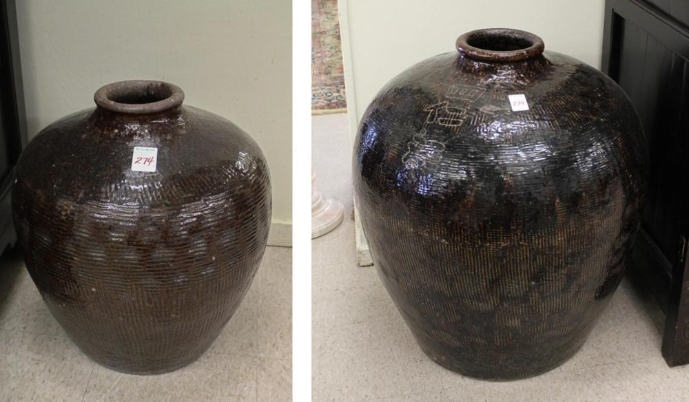 TWO CHINESE BROWN GLAZE POTTERY