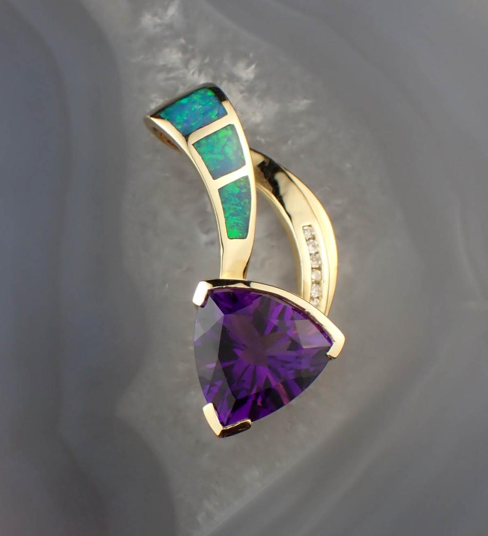 AMETHYST, BLACK OPAL AND DIAMOND PENDANTAMETHYST,