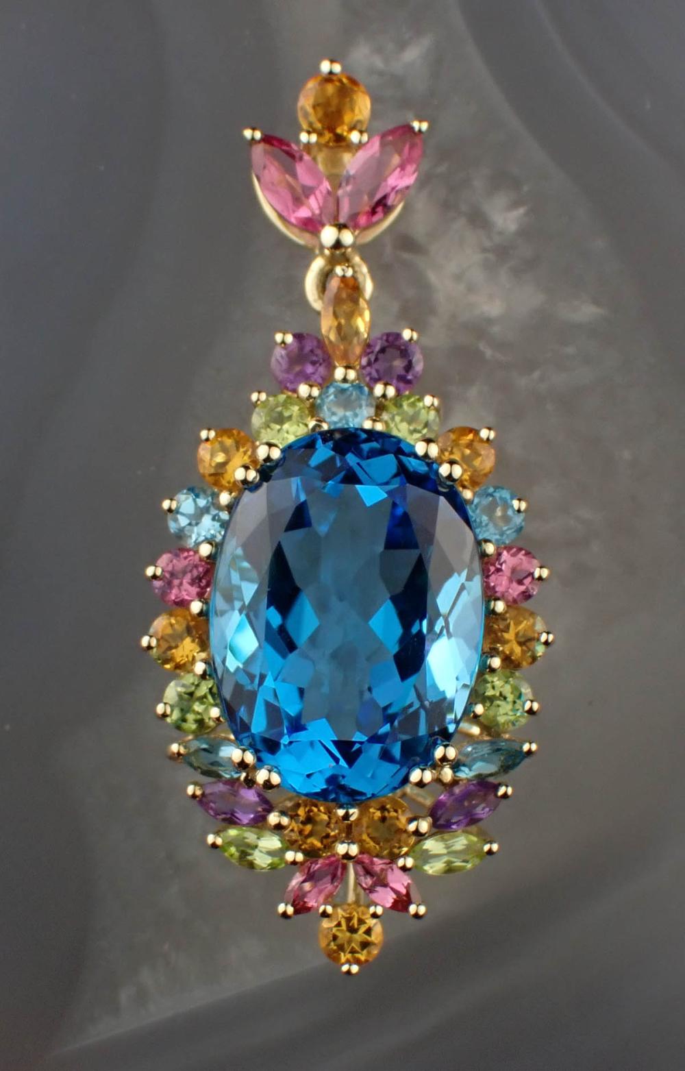 GOLD PENDANT WITH MULTI COLOR GEMSTONESFOURTEEN