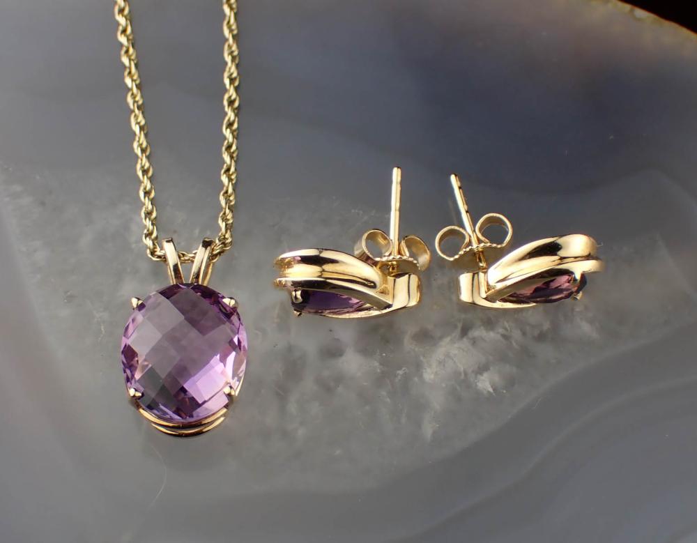AMETHYST PENDANT NECKLACE AND EAR 2edf21