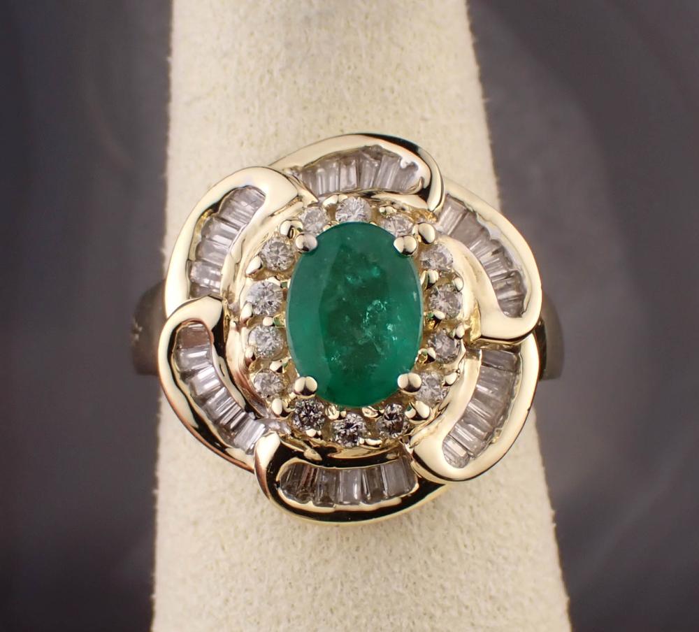 EMERALD, DIAMOND AND FOURTEEN KARAT