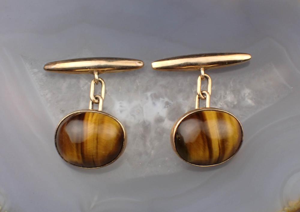 TIGERS EYE AND NINE KARAT GOLD CUFFLINKSTIGERS