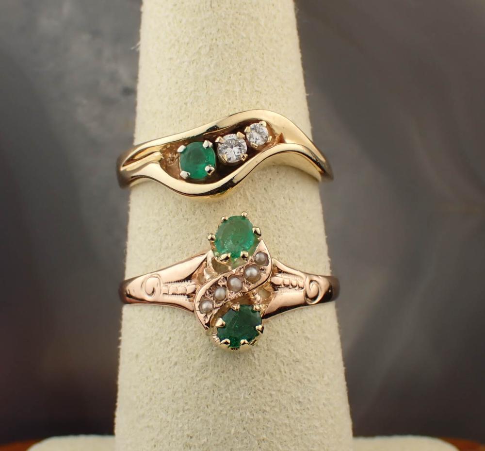 TWO EMERALD AND FOURTEEN KARAT