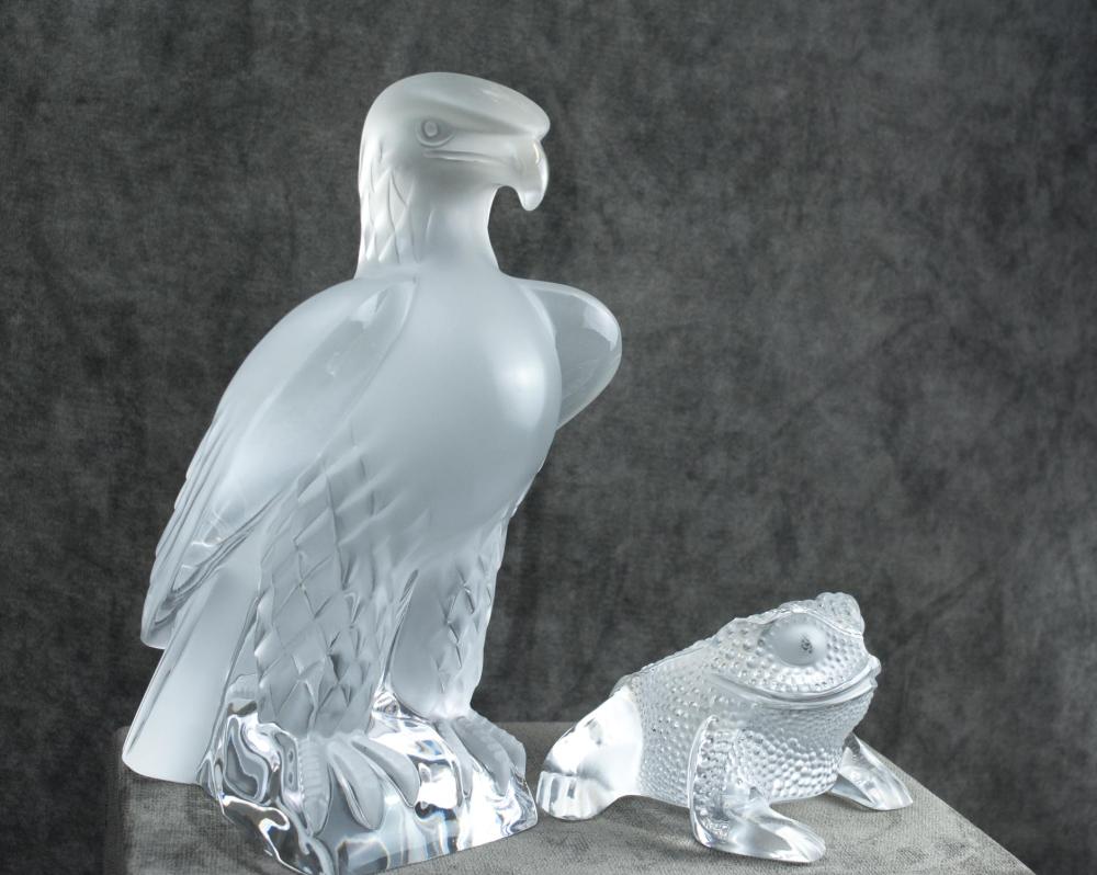 TWO FRENCH LALIQUE FROSTED GLASS ANIMAL