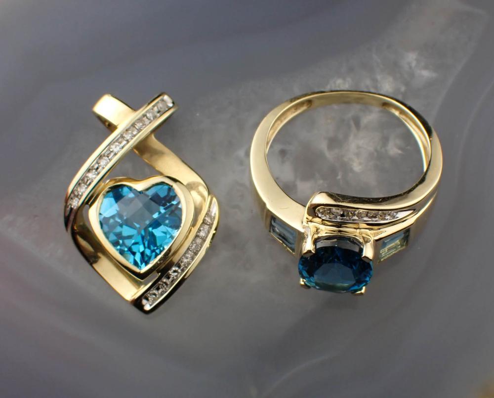 BLUE TOPAZ AND DIAMOND RING AND