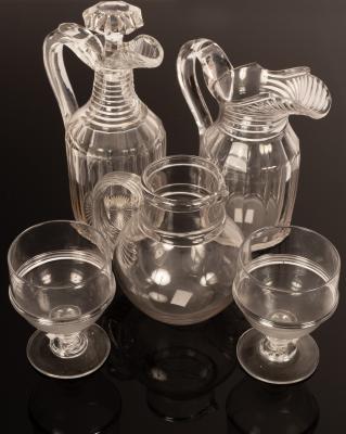 A step cut neck jug and decanter jug,