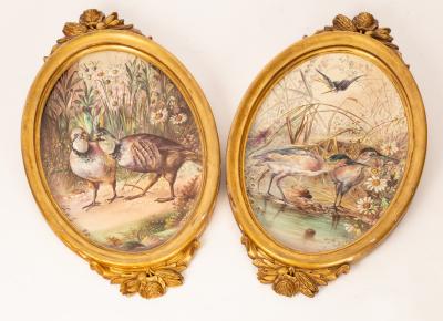 WJ Thomas, two painted earthenware oval