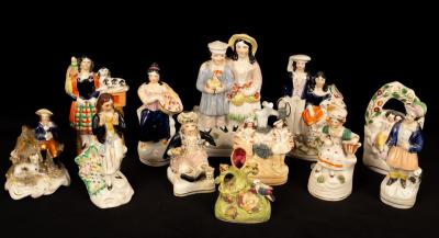 A collection of Staffordshire figures