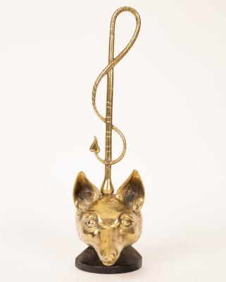 A brass fox mask door porter with entwined