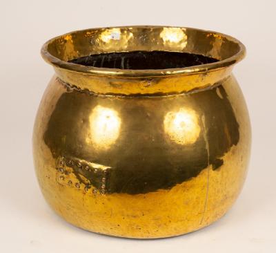 A large brass cauldron, 37cm high