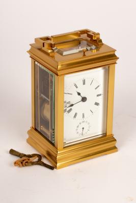 A gilt brass eight-day carriage alarm