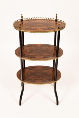 A walnut and marquetry three tier 2ee384