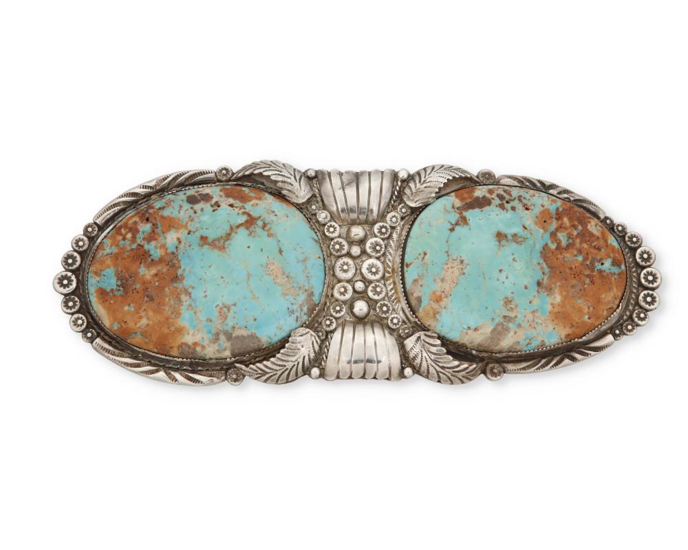 A LARGE NAVAJO SILVER AND TURQUOISE 2ee3ca