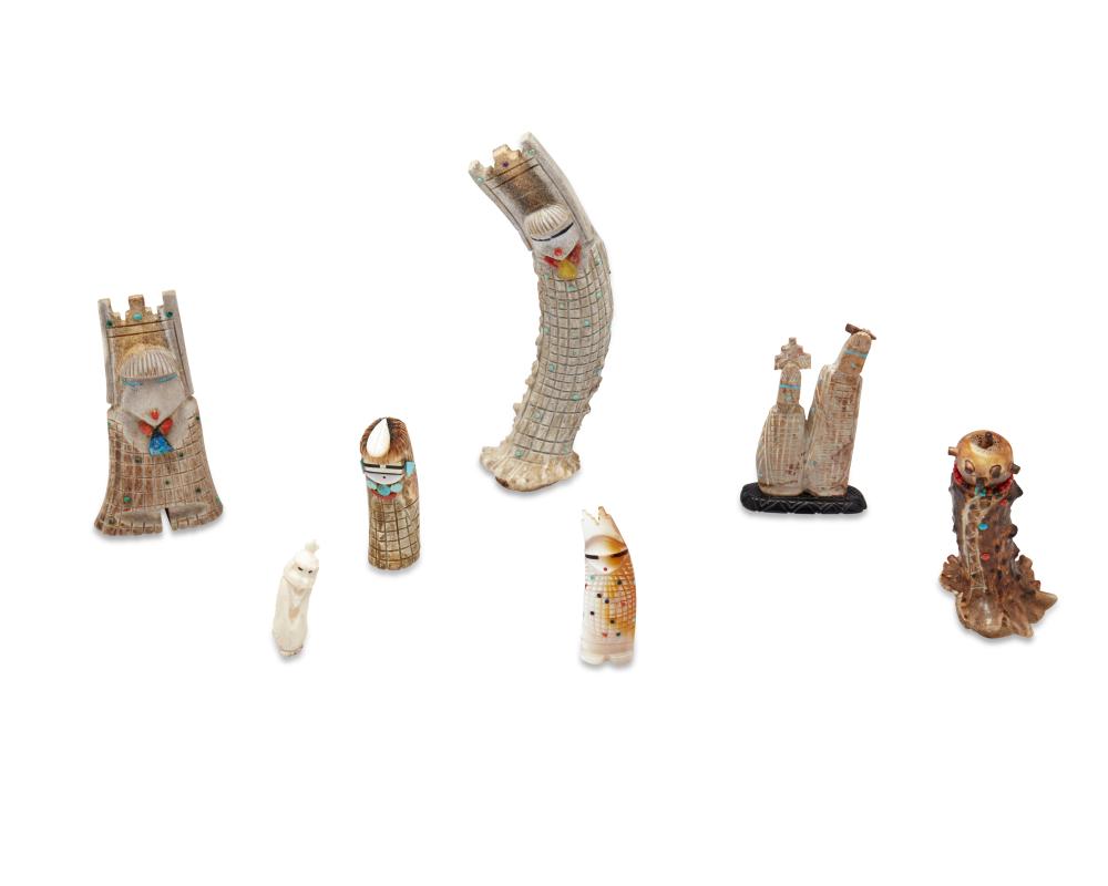 A GROUP OF ZUNI CARVED FETISH FIGURESA