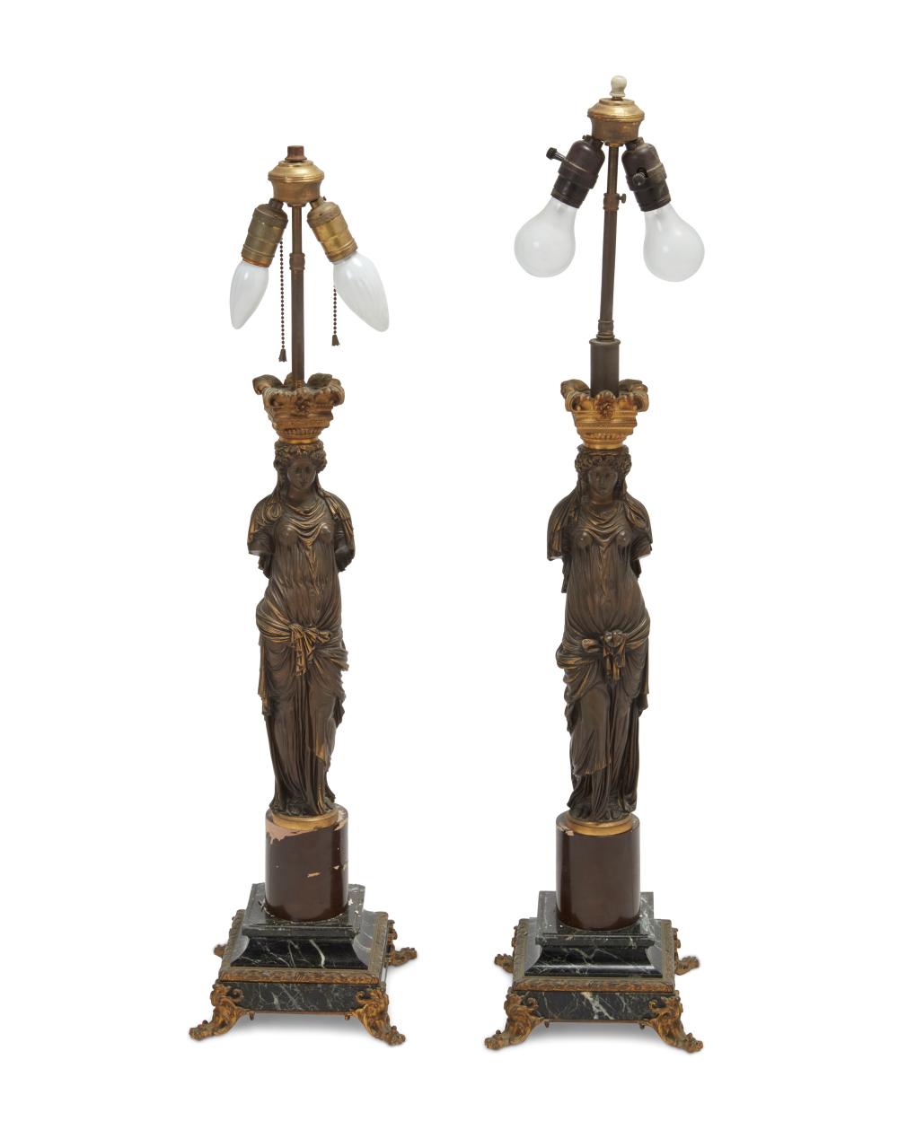 A PAIR OF FRENCH GILT BRONZE CARYATID