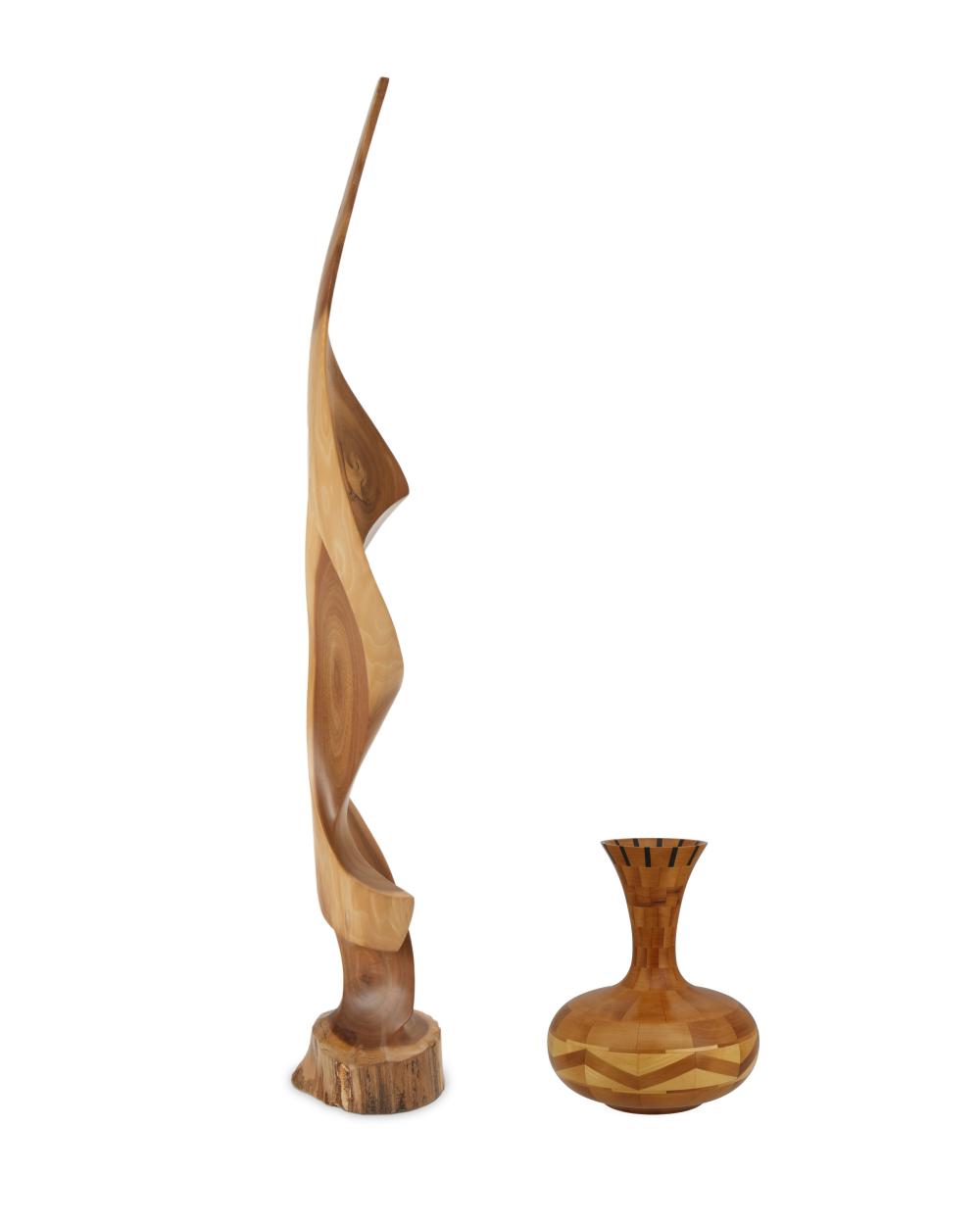 TWO CONTEMPORARY WOOD SCULPTURAL