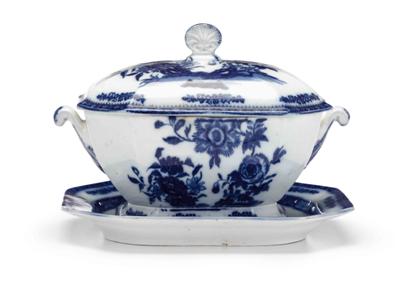 Flow blue octagonal soup tureen