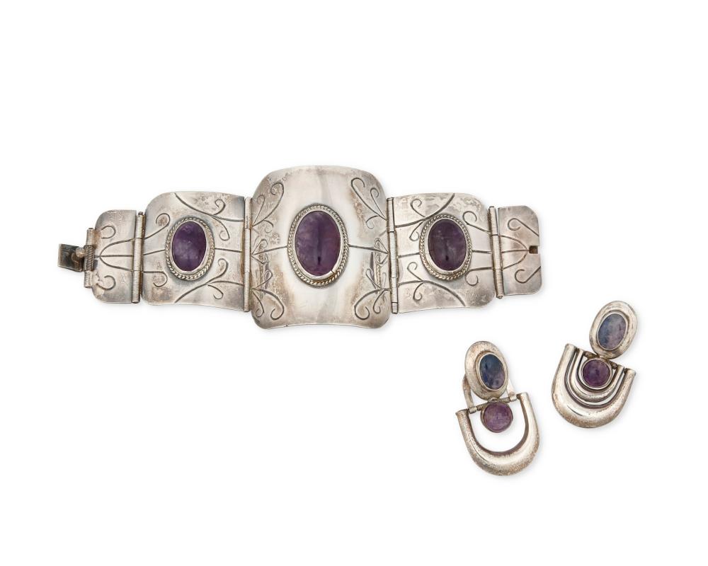 A GROUP OF MEXICAN SILVER AND AMETHYST