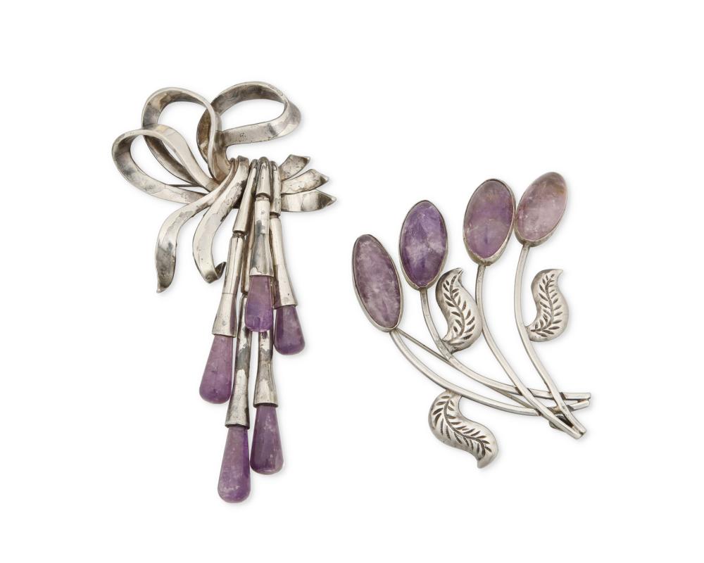 TWO ANTONIO PINEDA SILVER AND AMETHYST