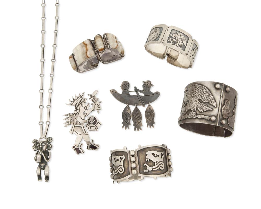 A GROUP OF MEXICAN SILVER JEWELRYA group