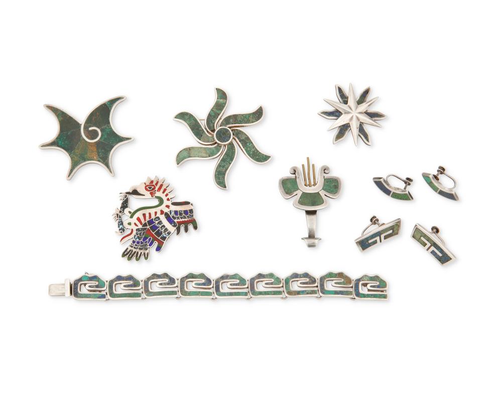 A GROUP OF MEXICAN SILVER AND INLAY