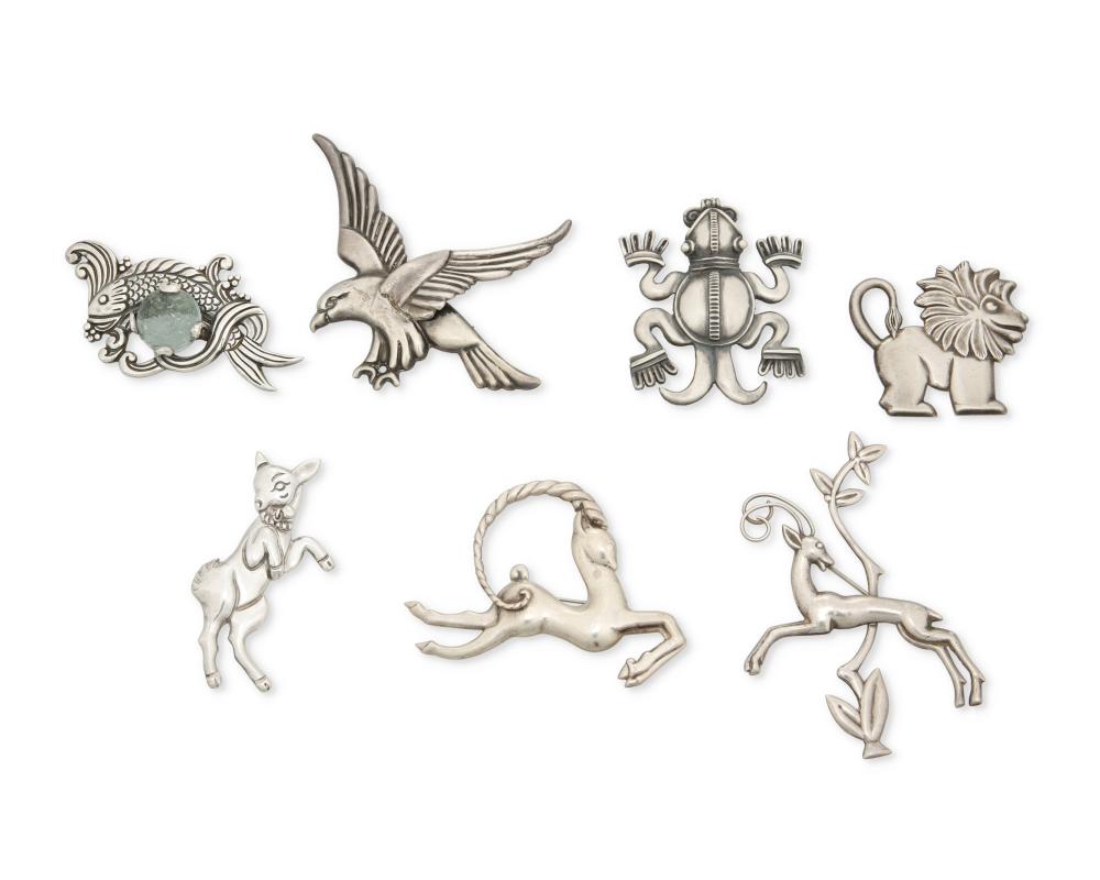 A GROUP OF MEXICAN SILVER FIGURAL JEWELRYA