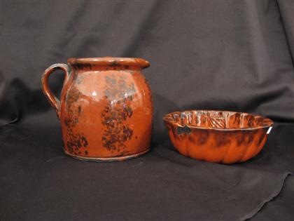 Glazed redware jug and mold      D: