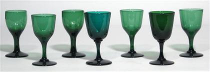 Set of six green blown glasses