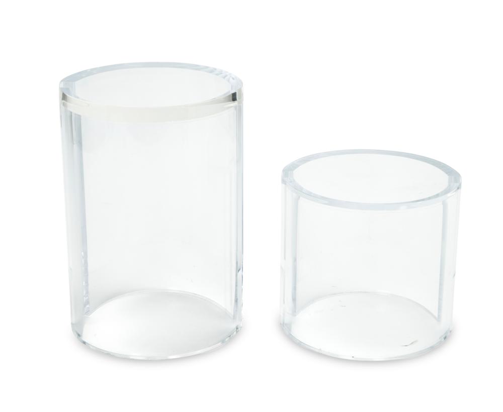 TWO LUCITE DRUM SIDE TABLESTwo