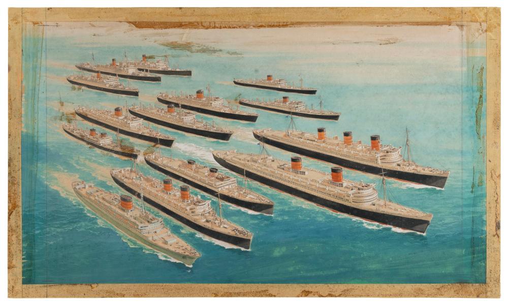 PAINTING OF CUNARD LINE SHIPS WATERCOLOR 2f0f4e