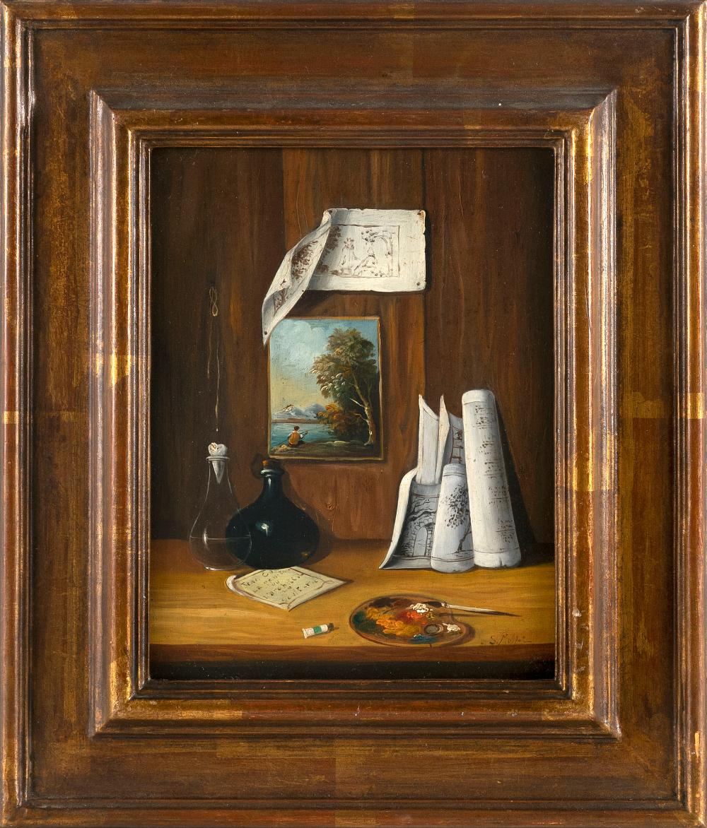 TROMPE L OEIL PAINTING OIL ON COPPER  2f0f86