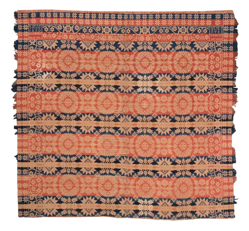 HOMESPUN COVERLET DATED 1840 6 7  2f106f