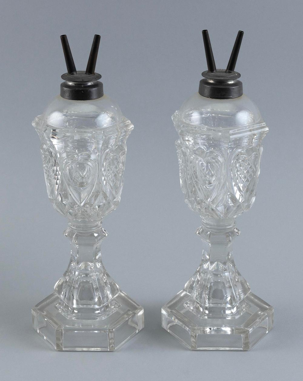 PAIR OF SANDWICH CLEAR FLINT GLASS